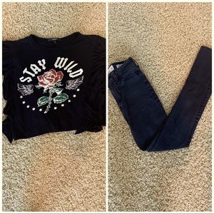 1 Hollister Black Jeans & 1 Papaya Stay Wild Shirt